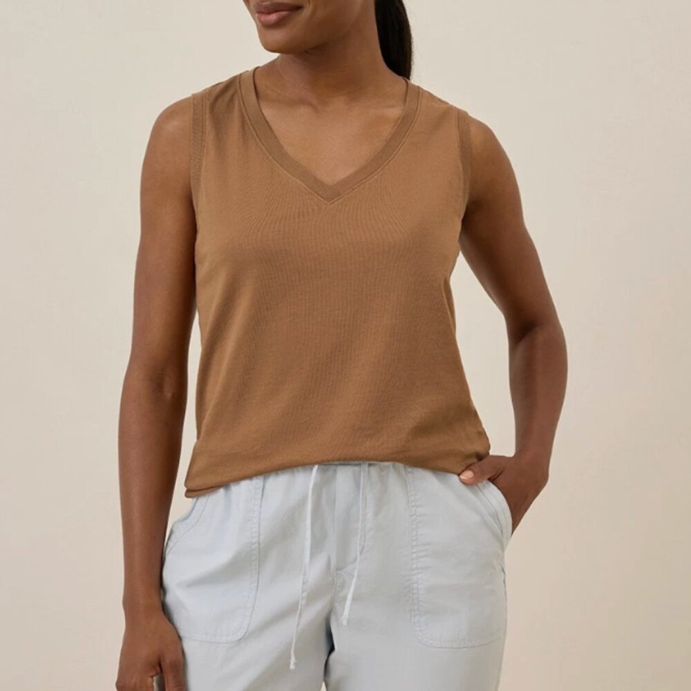 Pact Organic Softspun V-Neck Tank Medium Brown Sugar